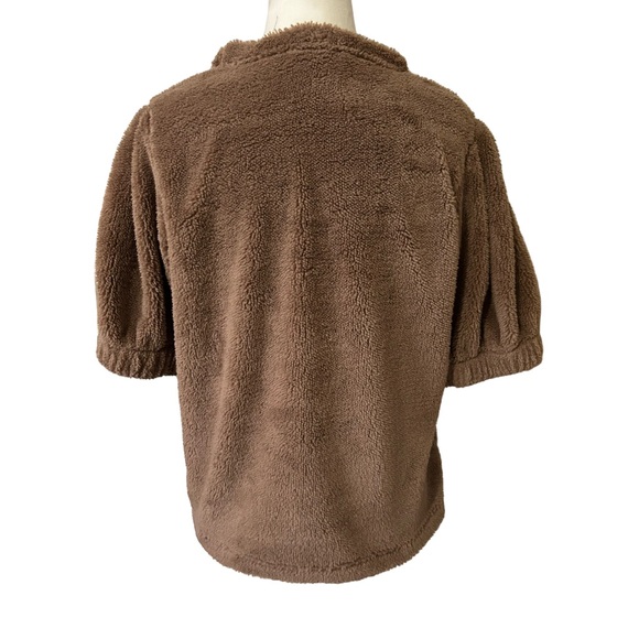 Brown Textured Puff Sleeve Round Neck Top - Picture 5 of 7